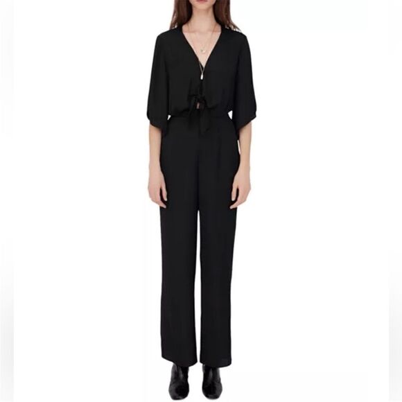 Maje Black Silky Deep V-Neck Front Tie Jumpsuit - Picture 5 of 9